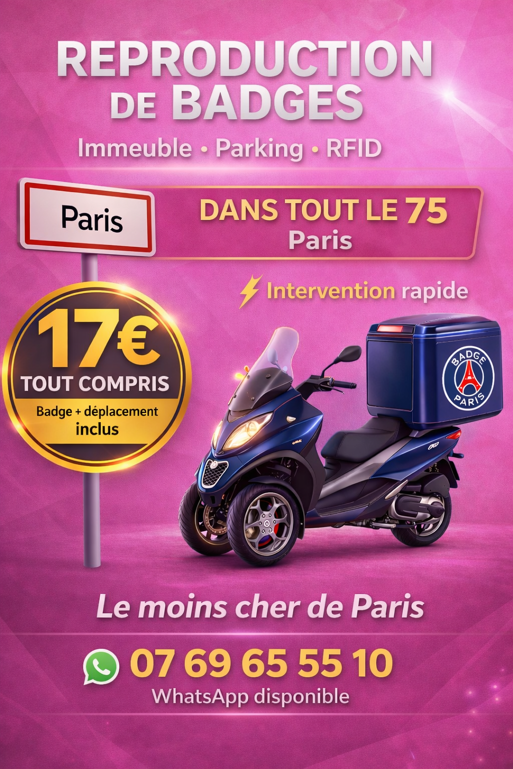 Duplication rapide de badge d'accès et Vigik au pied de votre immeuble à Paris, disponible 7j/7.