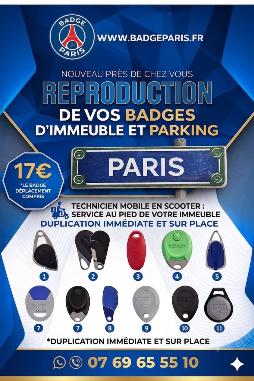 Reproduction badge immeuble vigik Paris 19e 75019