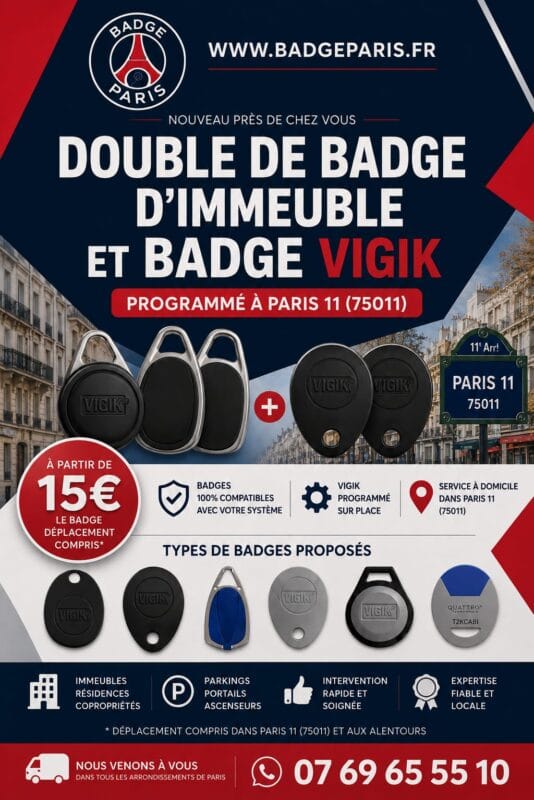 Affiche représentant une reproduction de badge d’immeuble dans le 11e arrondissement de Paris