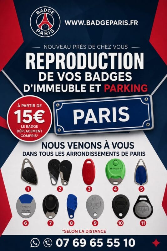 Affiche pour refaire son badge vigik à Paris prix à partir de 15 €.