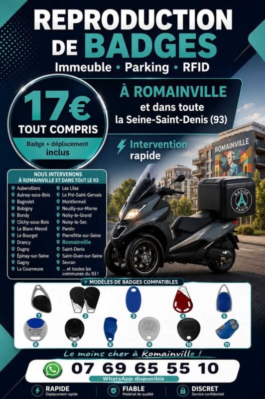 Affiche représentant une copie de badge d’immeuble à Romainville